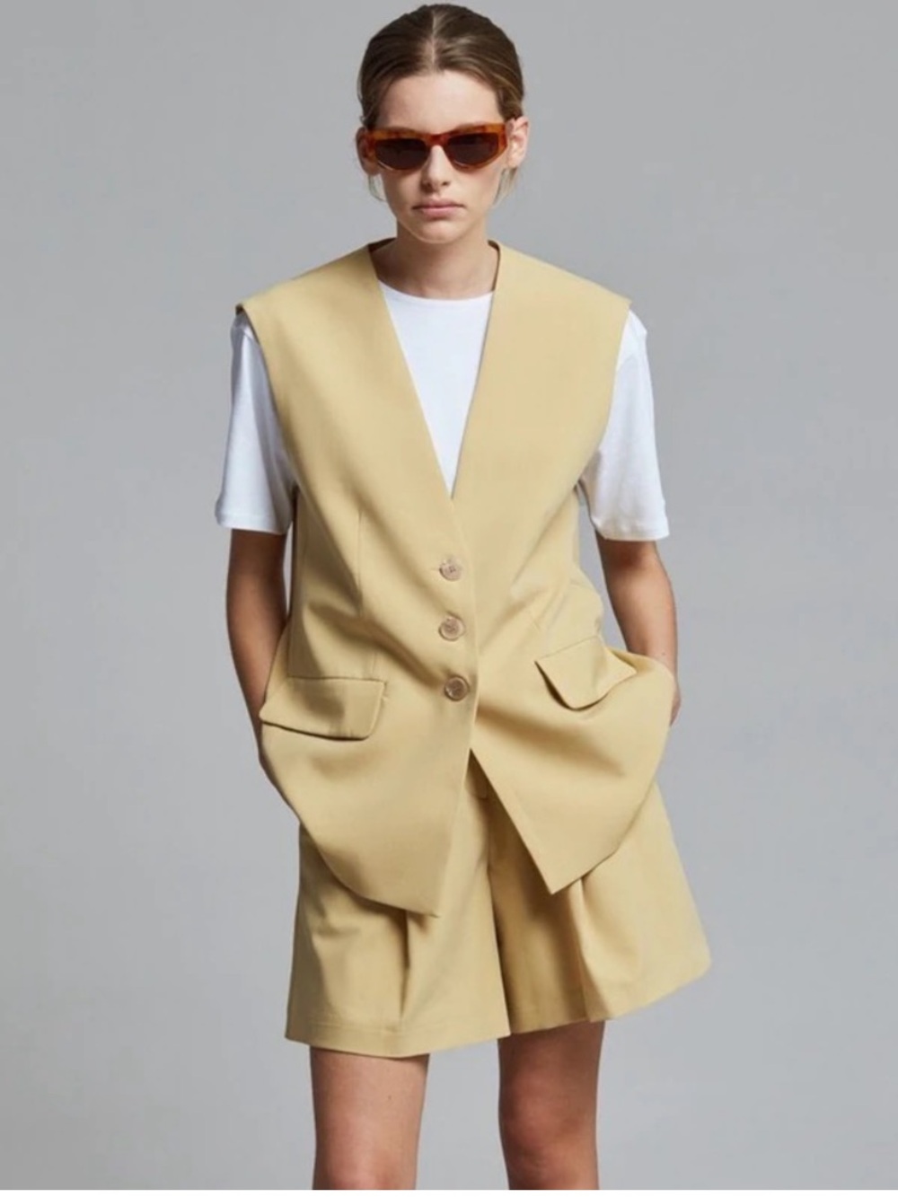 FRANKIE SHOP BIRTHDAY Poppy Long Suit Vest and Shorts Set in Sahara - NWT, Large